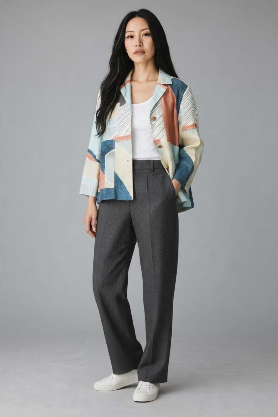 S Lafayette 148 New York abstract wearable art linen jacket top blazer luxury